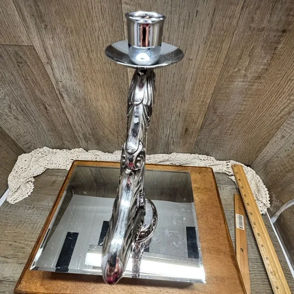 Vintage Beautiful Gothic Harp Candle Holder Silver Plate 11.5” - Picture 13 of 16